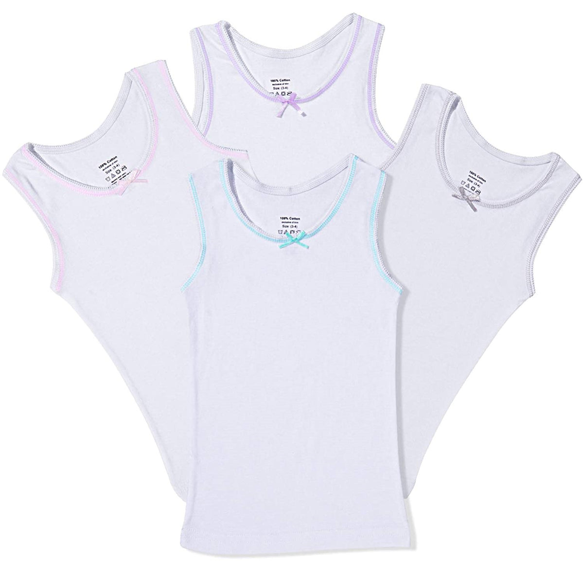 Girls White Colored Rim Undershirt 4 Pack – All Navy