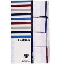 Load image into Gallery viewer, Boys White Colored Rim Briefs 4 Pack