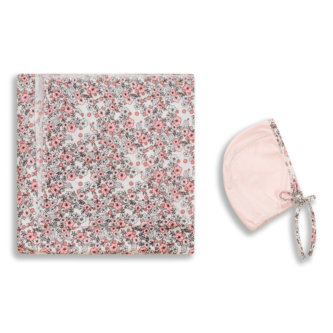 Floral Muslin Hat and Blanket Set