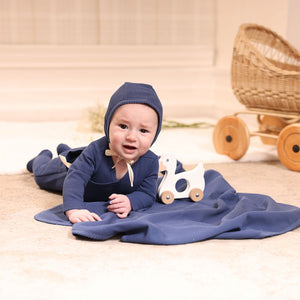 Waffle Texture Hat and Blanket Set Blue