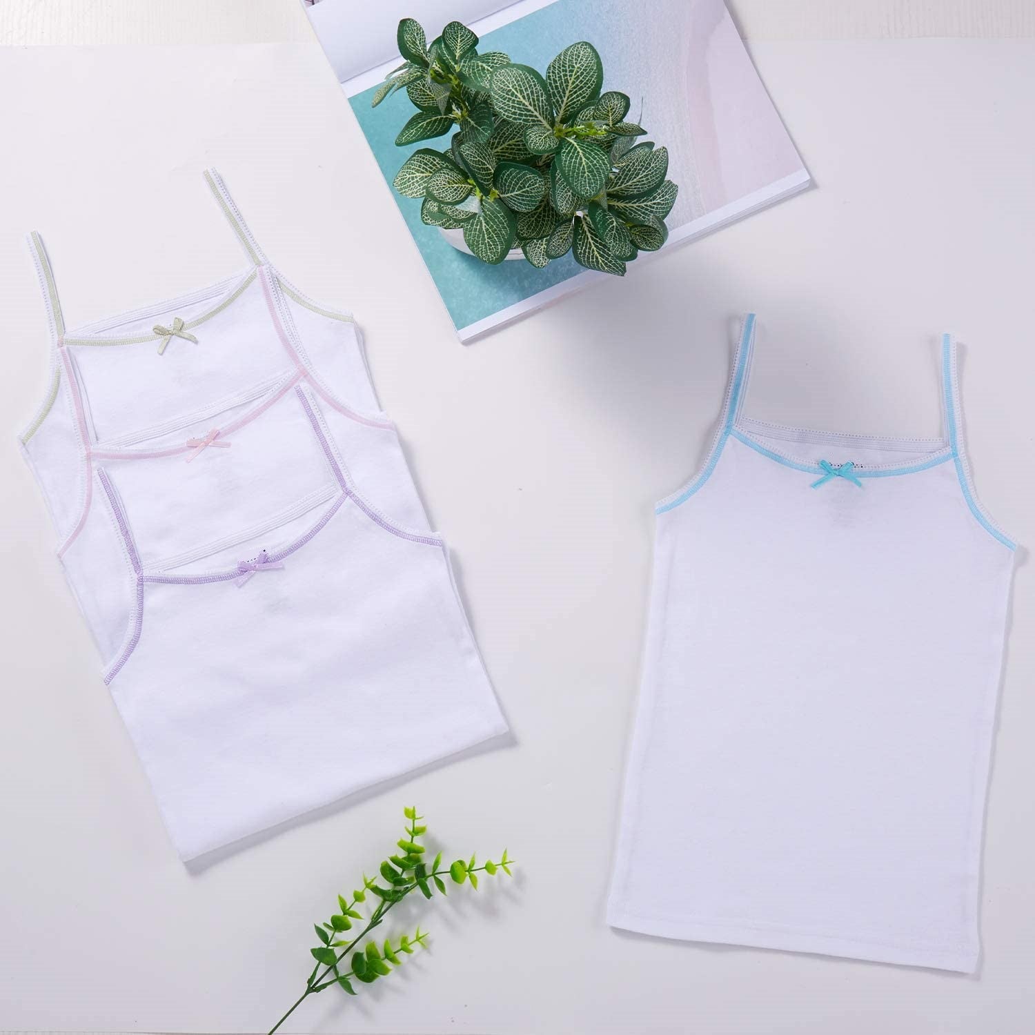 Girls White Colored Rim Cami Undershirt 4 Pack – All Navy