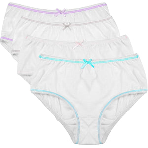 Girls White Colored Rim Briefs 4 Pack